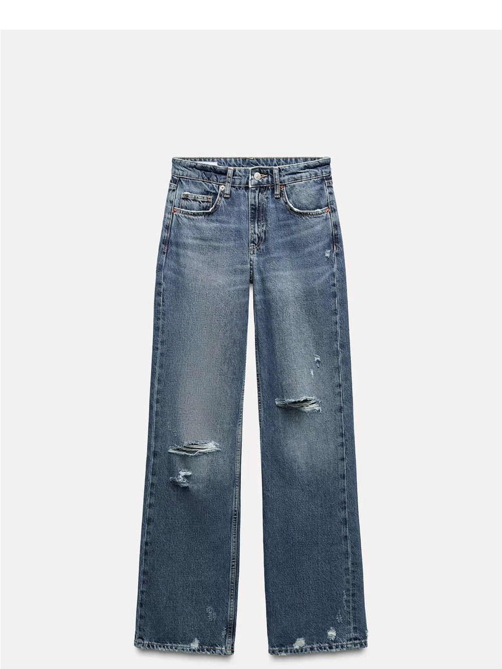 Zara Faded Blue Wide-Leg Distressed Jeans